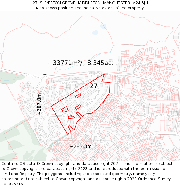 27, SILVERTON GROVE, MIDDLETON, MANCHESTER, M24 5JH: Plot and title map