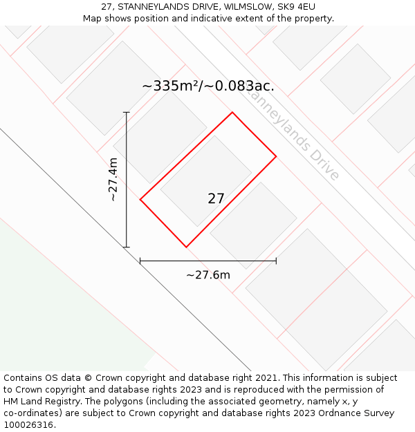 27, STANNEYLANDS DRIVE, WILMSLOW, SK9 4EU: Plot and title map