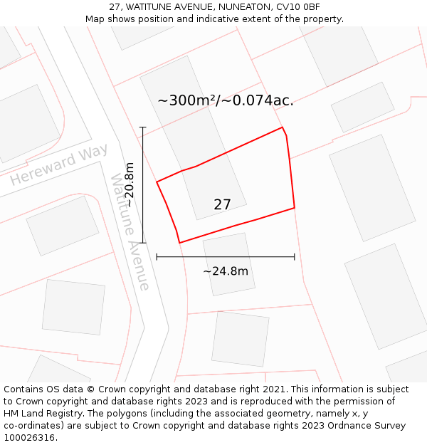 27, WATITUNE AVENUE, NUNEATON, CV10 0BF: Plot and title map