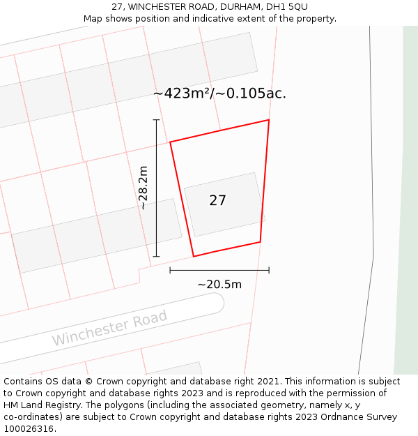 27, WINCHESTER ROAD, DURHAM, DH1 5QU: Plot and title map