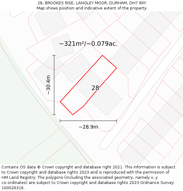 28, BROOKES RISE, LANGLEY MOOR, DURHAM, DH7 8XY: Plot and title map