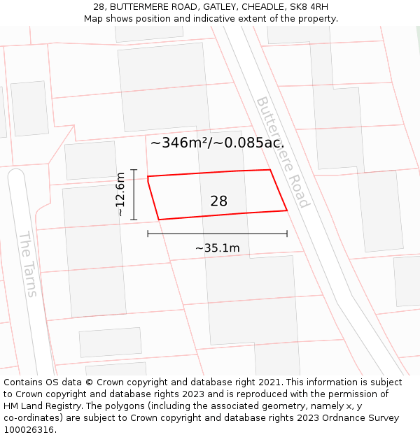 28, BUTTERMERE ROAD, GATLEY, CHEADLE, SK8 4RH: Plot and title map