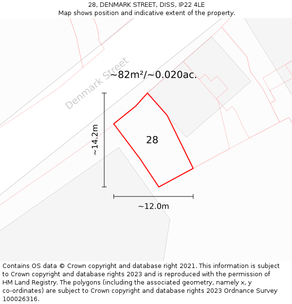 28, DENMARK STREET, DISS, IP22 4LE: Plot and title map