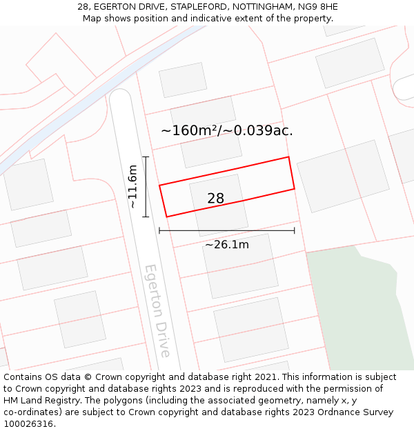 28, EGERTON DRIVE, STAPLEFORD, NOTTINGHAM, NG9 8HE: Plot and title map