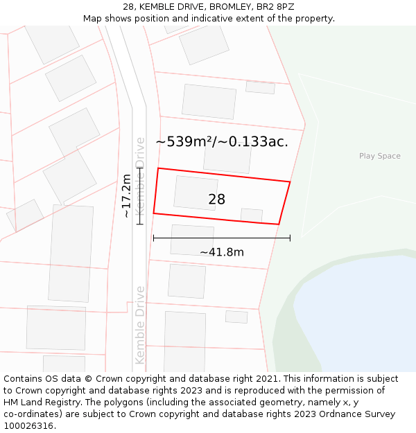 28, KEMBLE DRIVE, BROMLEY, BR2 8PZ: Plot and title map