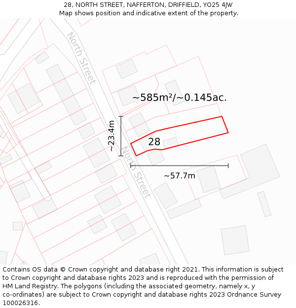 28, NORTH STREET, NAFFERTON, DRIFFIELD, YO25 4JW: Plot and title map