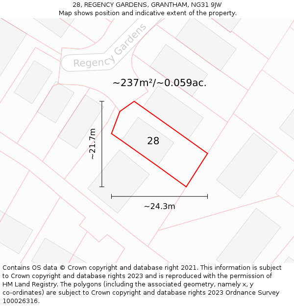 28, REGENCY GARDENS, GRANTHAM, NG31 9JW: Plot and title map