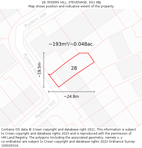 28, RYDERS HILL, STEVENAGE, SG1 6BJ: Plot and title map