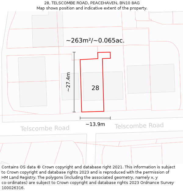 28, TELSCOMBE ROAD, PEACEHAVEN, BN10 8AG: Plot and title map