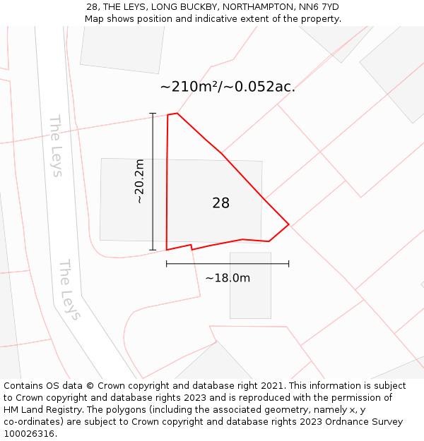 28, THE LEYS, LONG BUCKBY, NORTHAMPTON, NN6 7YD: Plot and title map