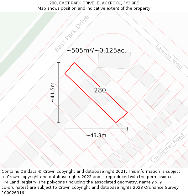 280, EAST PARK DRIVE, BLACKPOOL, FY3 9RS: Plot and title map