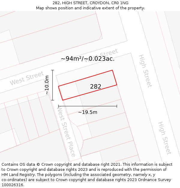 282, HIGH STREET, CROYDON, CR0 1NG: Plot and title map