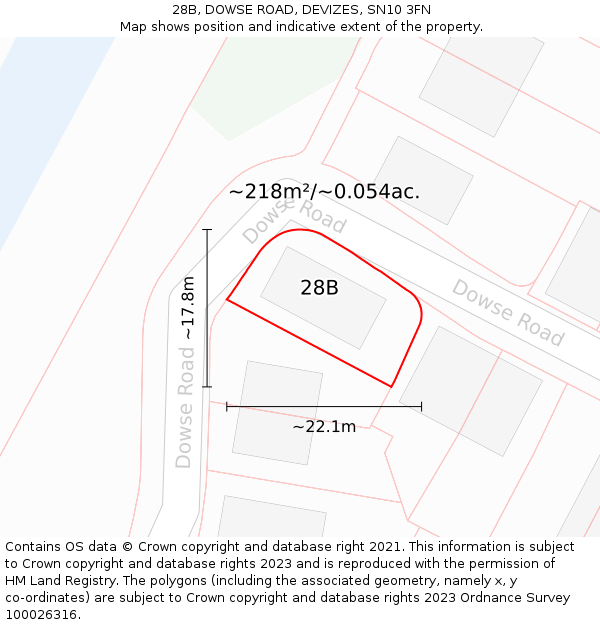 28B, DOWSE ROAD, DEVIZES, SN10 3FN: Plot and title map