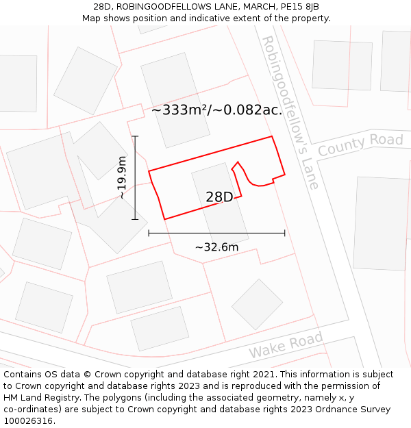 28D, ROBINGOODFELLOWS LANE, MARCH, PE15 8JB: Plot and title map