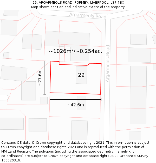 29, ARGARMEOLS ROAD, FORMBY, LIVERPOOL, L37 7BX: Plot and title map