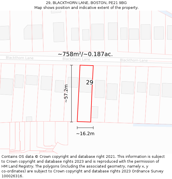 29, BLACKTHORN LANE, BOSTON, PE21 9BG: Plot and title map