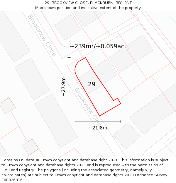 29, BROOKVIEW CLOSE, BLACKBURN, BB1 9NT: Plot and title map