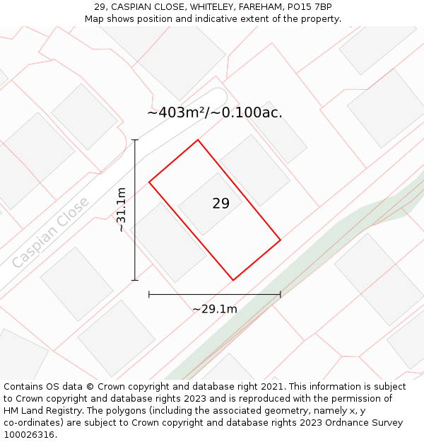 29, CASPIAN CLOSE, WHITELEY, FAREHAM, PO15 7BP: Plot and title map