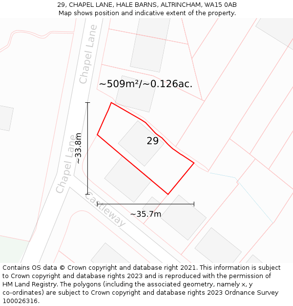 29, CHAPEL LANE, HALE BARNS, ALTRINCHAM, WA15 0AB: Plot and title map