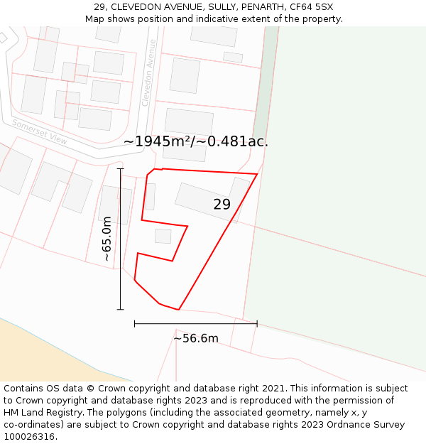 29, CLEVEDON AVENUE, SULLY, PENARTH, CF64 5SX: Plot and title map