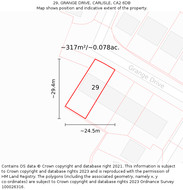 29, GRANGE DRIVE, CARLISLE, CA2 6DB: Plot and title map