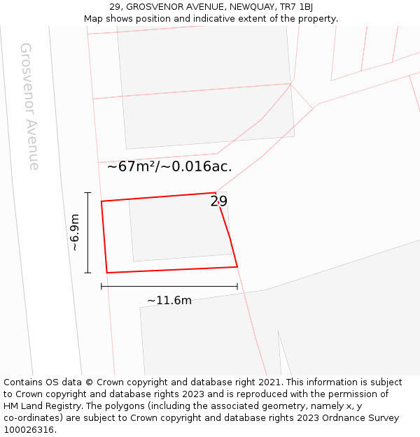 29, GROSVENOR AVENUE, NEWQUAY, TR7 1BJ: Plot and title map