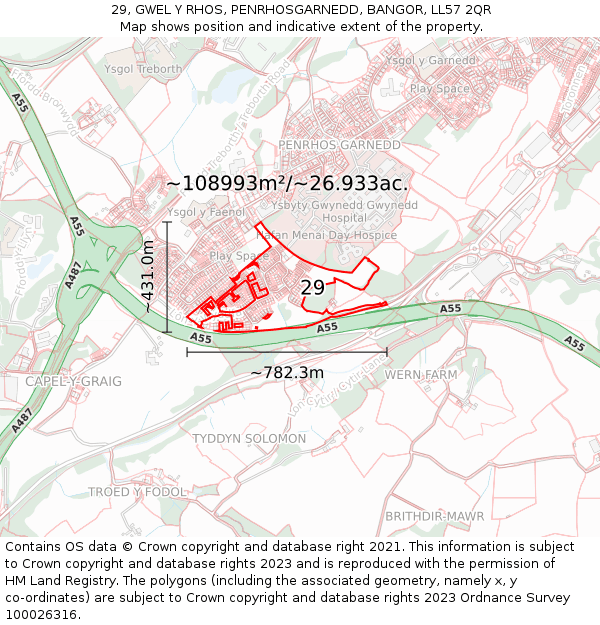 29, GWEL Y RHOS, PENRHOSGARNEDD, BANGOR, LL57 2QR: Plot and title map
