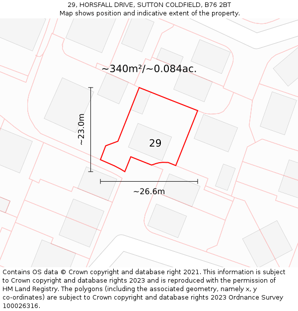 29, HORSFALL DRIVE, SUTTON COLDFIELD, B76 2BT: Plot and title map