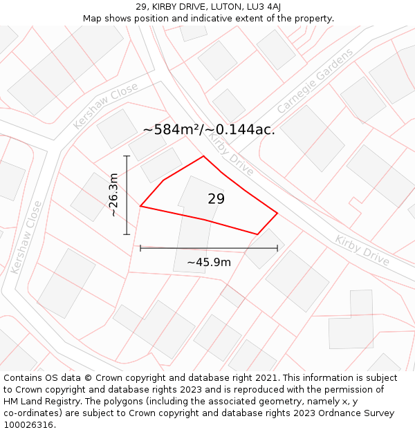 29, KIRBY DRIVE, LUTON, LU3 4AJ: Plot and title map