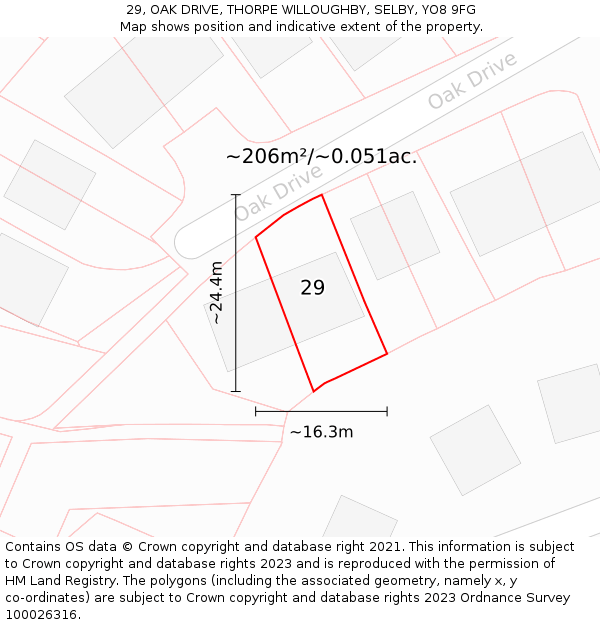 29, OAK DRIVE, THORPE WILLOUGHBY, SELBY, YO8 9FG: Plot and title map