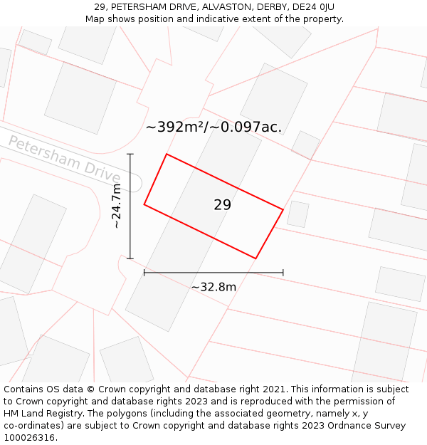 29, PETERSHAM DRIVE, ALVASTON, DERBY, DE24 0JU: Plot and title map