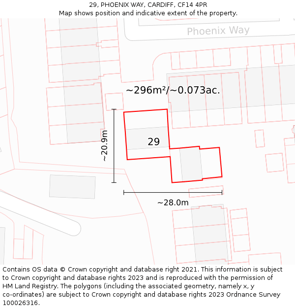 29, PHOENIX WAY, CARDIFF, CF14 4PR: Plot and title map