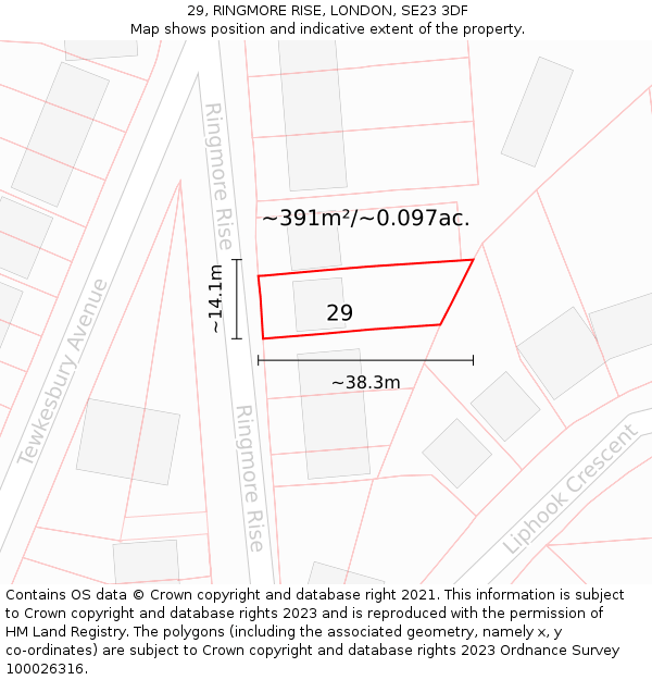 29, RINGMORE RISE, LONDON, SE23 3DF: Plot and title map