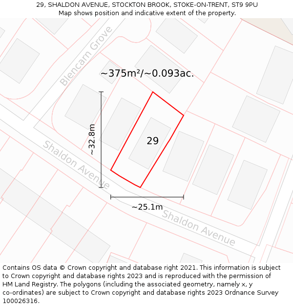 29, SHALDON AVENUE, STOCKTON BROOK, STOKE-ON-TRENT, ST9 9PU: Plot and title map