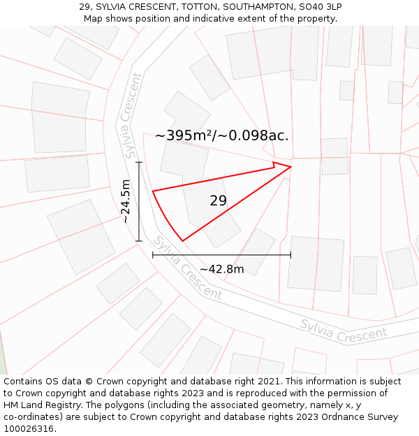 29, SYLVIA CRESCENT, TOTTON, SOUTHAMPTON, SO40 3LP: Plot and title map