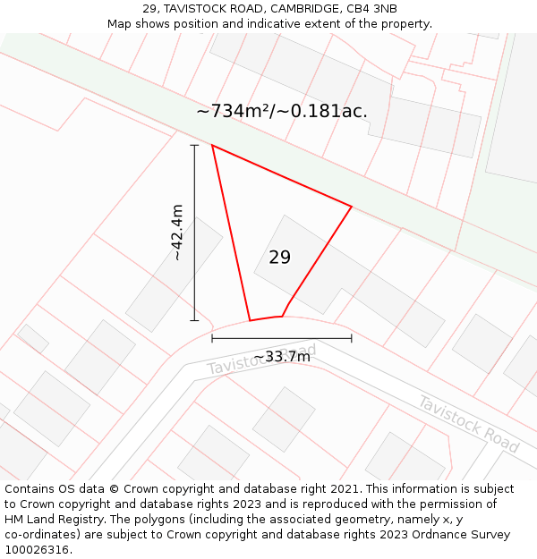 29, TAVISTOCK ROAD, CAMBRIDGE, CB4 3NB: Plot and title map