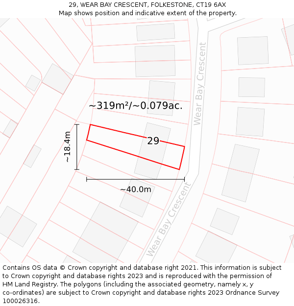 29, WEAR BAY CRESCENT, FOLKESTONE, CT19 6AX: Plot and title map