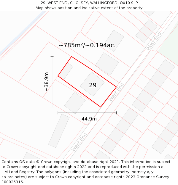 29, WEST END, CHOLSEY, WALLINGFORD, OX10 9LP: Plot and title map