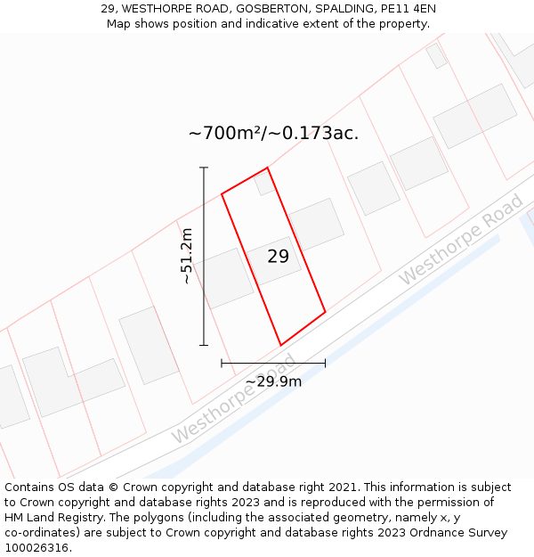 29, WESTHORPE ROAD, GOSBERTON, SPALDING, PE11 4EN: Plot and title map