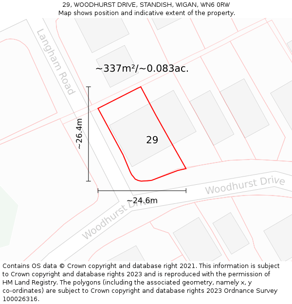 29, WOODHURST DRIVE, STANDISH, WIGAN, WN6 0RW: Plot and title map