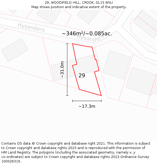 29, WOODIFIELD HILL, CROOK, DL15 9NU: Plot and title map