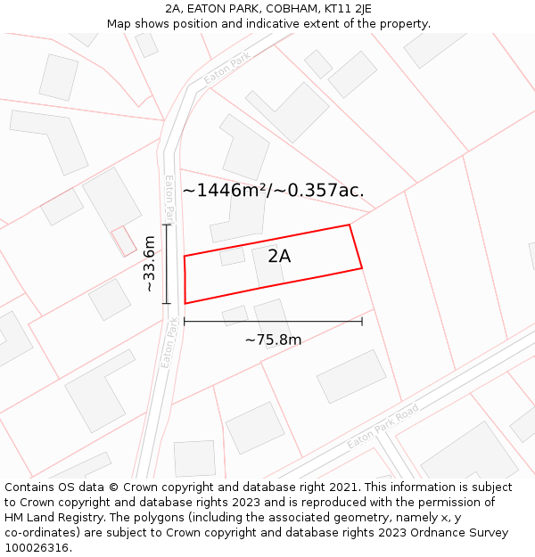 2A, EATON PARK, COBHAM, KT11 2JE: Plot and title map