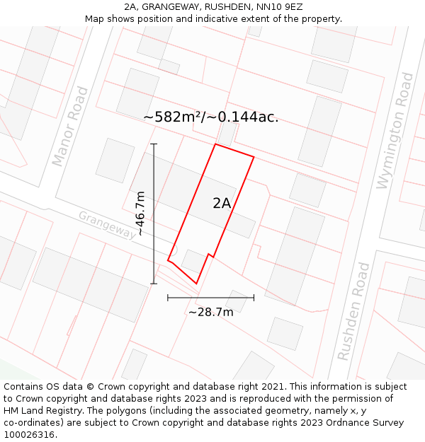 2A, GRANGEWAY, RUSHDEN, NN10 9EZ: Plot and title map