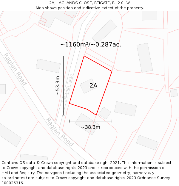 2A, LAGLANDS CLOSE, REIGATE, RH2 0HW: Plot and title map