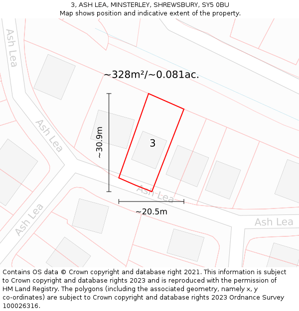 3, ASH LEA, MINSTERLEY, SHREWSBURY, SY5 0BU: Plot and title map