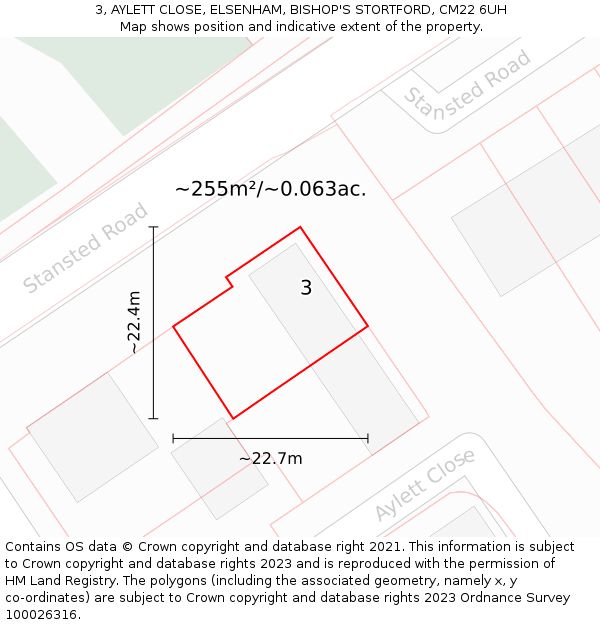 3, AYLETT CLOSE, ELSENHAM, BISHOP'S STORTFORD, CM22 6UH: Plot and title map