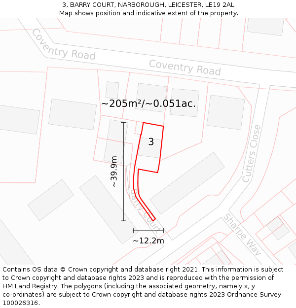 3, BARRY COURT, NARBOROUGH, LEICESTER, LE19 2AL: Plot and title map