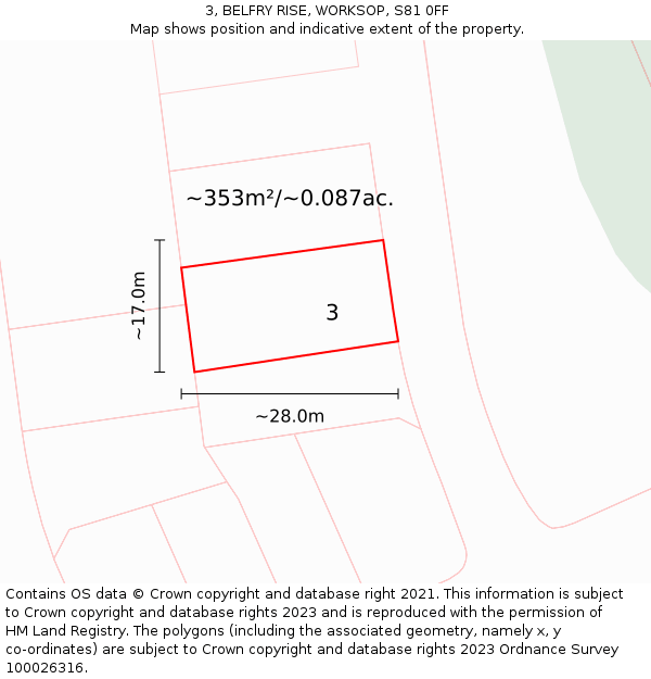 3, BELFRY RISE, WORKSOP, S81 0FF: Plot and title map