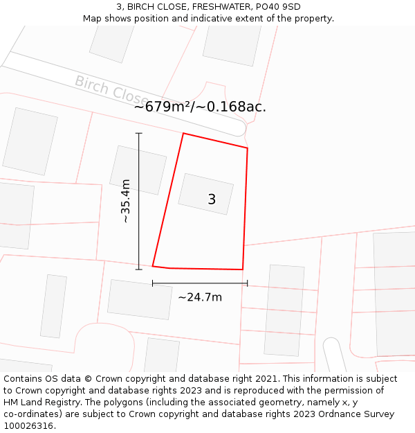 3, BIRCH CLOSE, FRESHWATER, PO40 9SD: Plot and title map