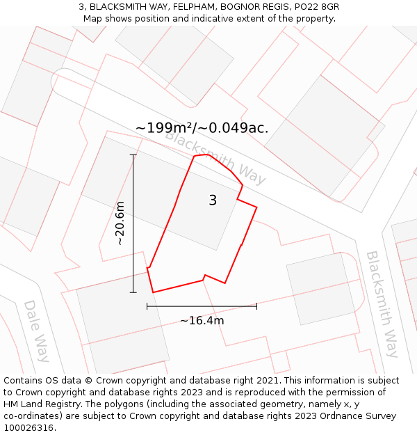 3, BLACKSMITH WAY, FELPHAM, BOGNOR REGIS, PO22 8GR: Plot and title map